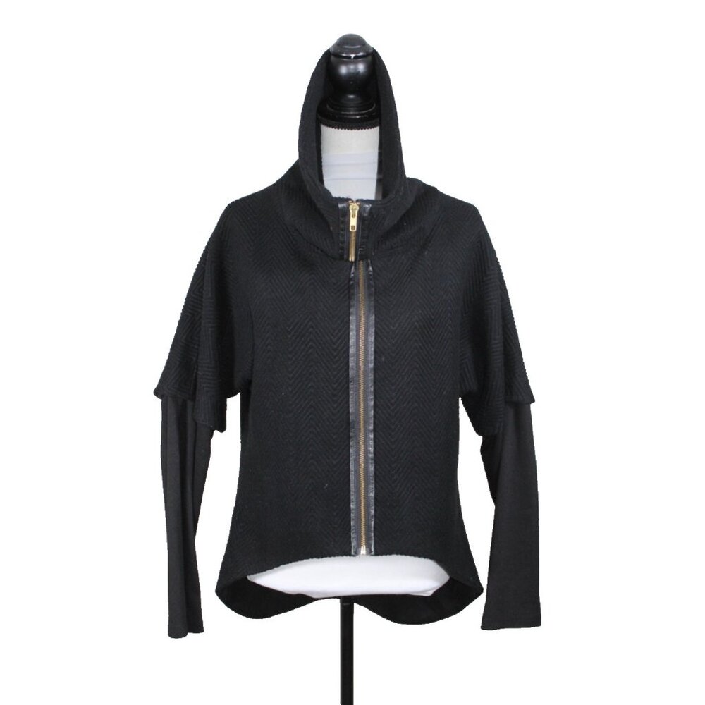Women’s Shui Chen Black Wool Cashmere Knit Hoodie Top Long Sleeve Size Large